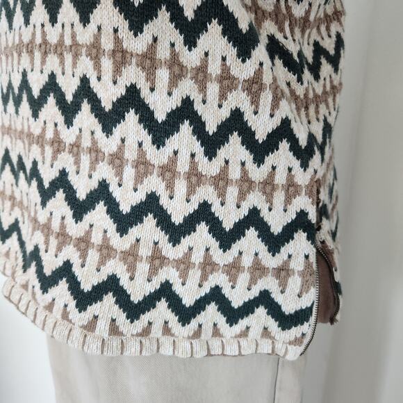 Vintage 90s Christopher & Banks Tan Green Southwestern Knit Quarter Zip Sweater - Picture 4 of 10